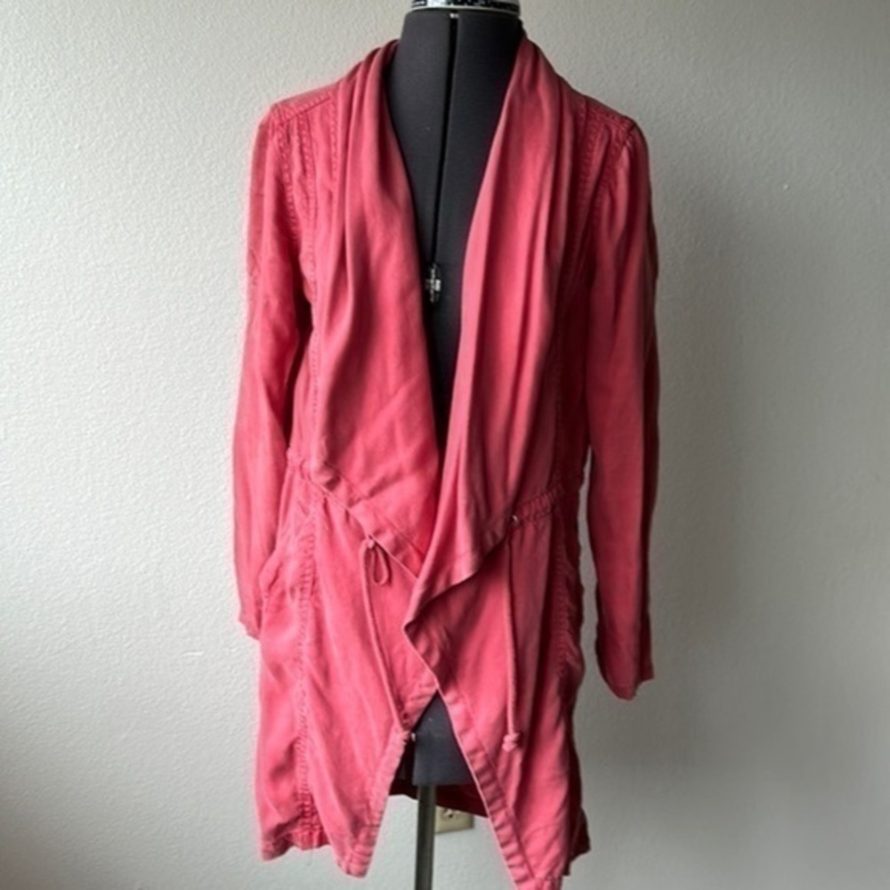 MAX jeans jacket coral colored size XS Tencel wrap ruffled boho waist tie